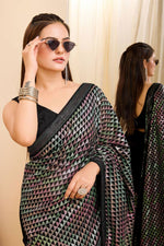 Load image into Gallery viewer, Heavy Georgette Fabric Sequins Work On Black Color Saree
