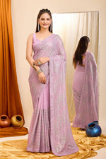 Load image into Gallery viewer, Trendy Georgette Fabric Pink Color Sequins Work Saree
