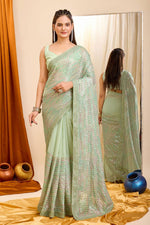 Load image into Gallery viewer, Trendy Sequins Work On Sea Green Color Saree In Georgette Fabric
