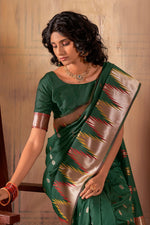 Load image into Gallery viewer, Festival Wear Banarasi Silk Fabric Green Color Trendy Saree
