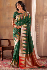 Load image into Gallery viewer, Festival Wear Banarasi Silk Fabric Green Color Trendy Saree
