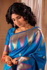 Load image into Gallery viewer, Blue Color Banarasi Silk Fabric Festival Wear Luminous Saree
