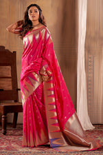 Load image into Gallery viewer, Banarasi Silk Fabric Festival Wear Vivacious Saree In Rani Color
