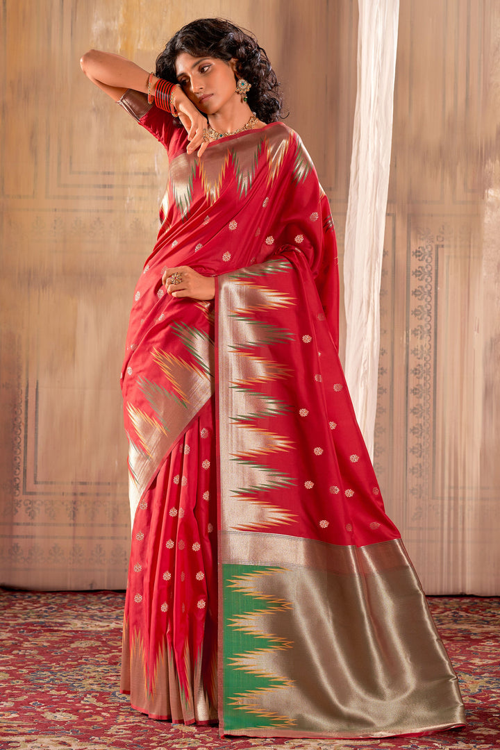 Festival Wear Banarasi Silk Fabric Red Color Supreme Saree