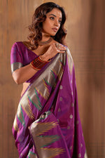 Load image into Gallery viewer, Purple Color Banarasi Silk Fabric Festival Wear Lovely Saree
