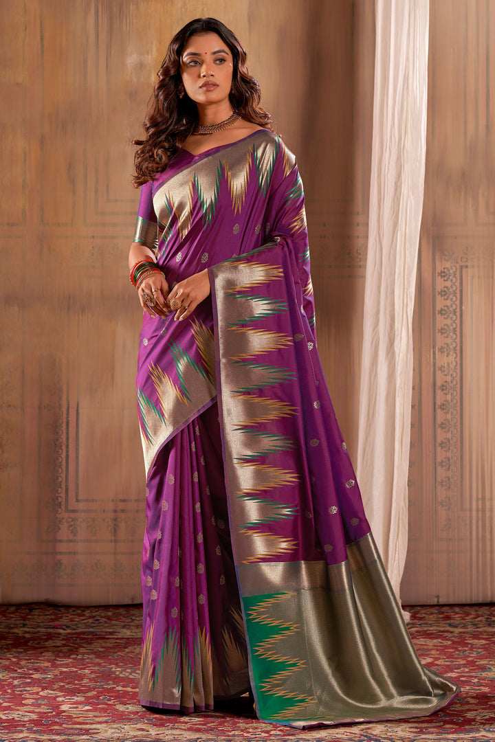 Purple Color Banarasi Silk Fabric Festival Wear Lovely Saree