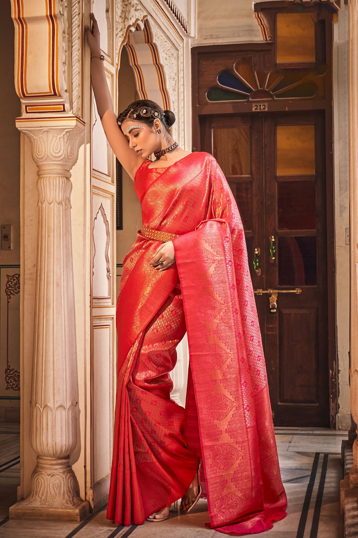 Amazing Weaving Work On Red Color Art Silk Fabric Saree