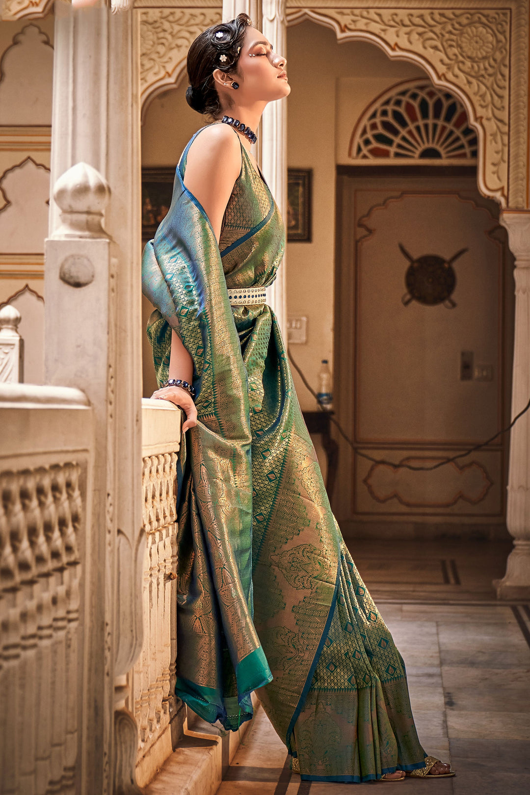 Trendy Art Silk Fabric Green Color Saree With Weaving Work | Buy Online India