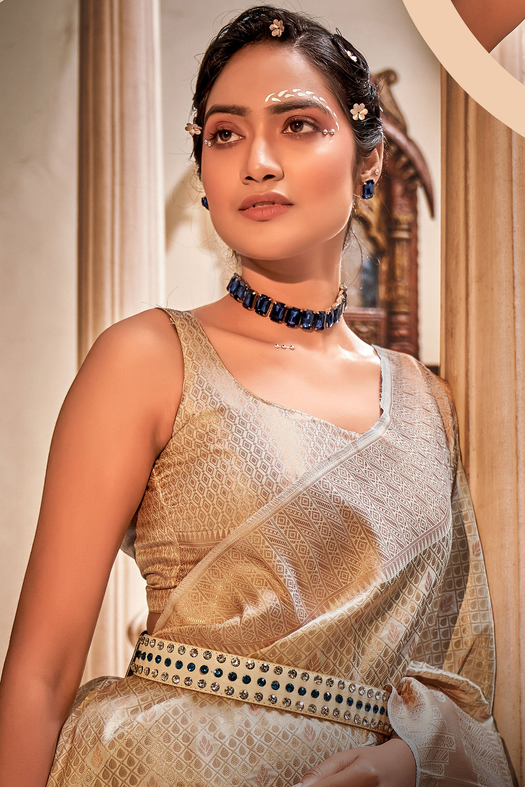 Beige Color Weaving Work On Art Silk Fabric Chic Saree | Buy Online India