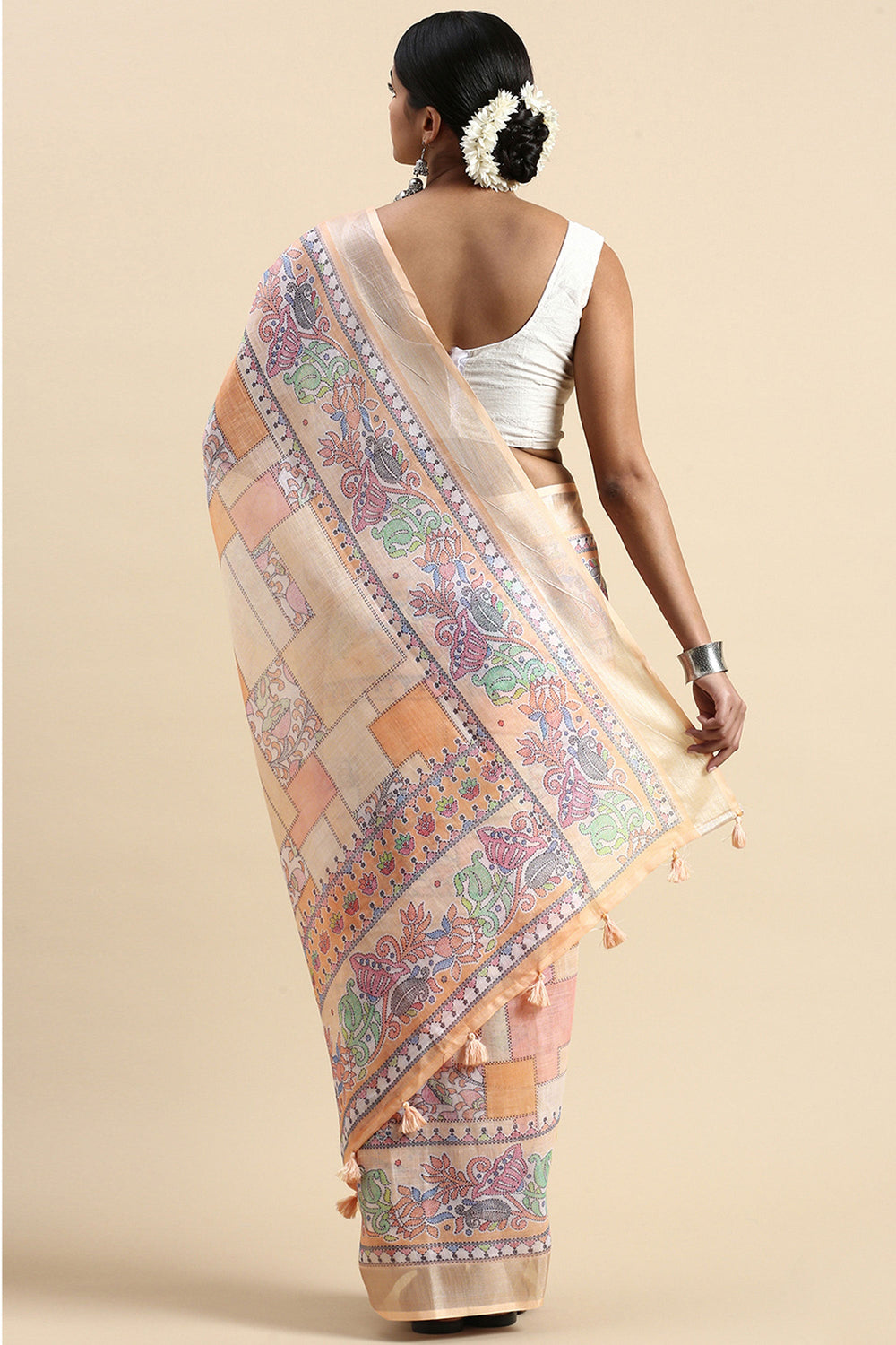 Multi Color Casual Wear Brilliant Printed Linen Saree | Buy Online India