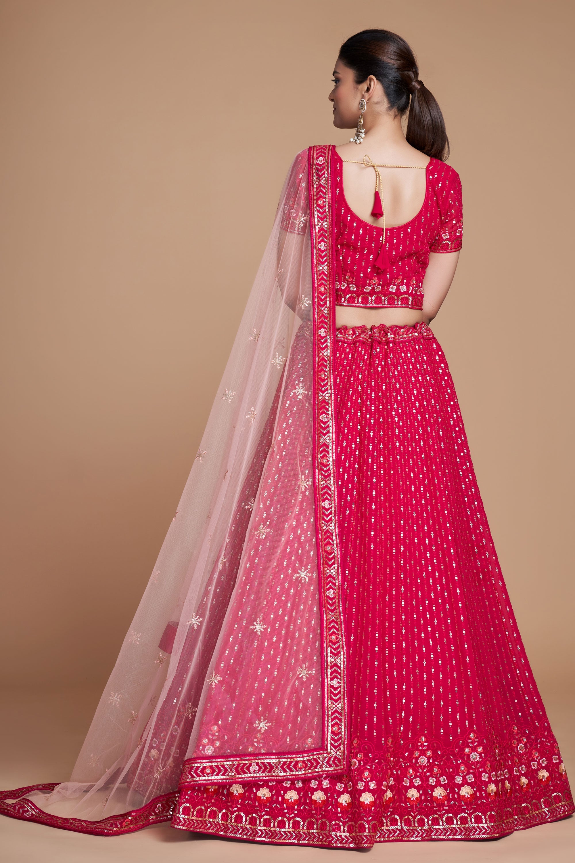 Elegant Rani Georgette Fabric Sangeet Wear Sequins Work Lehenga