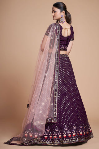 Purple Color Georgette Fabric Sequins Work Lehenga For Sangeet Wear