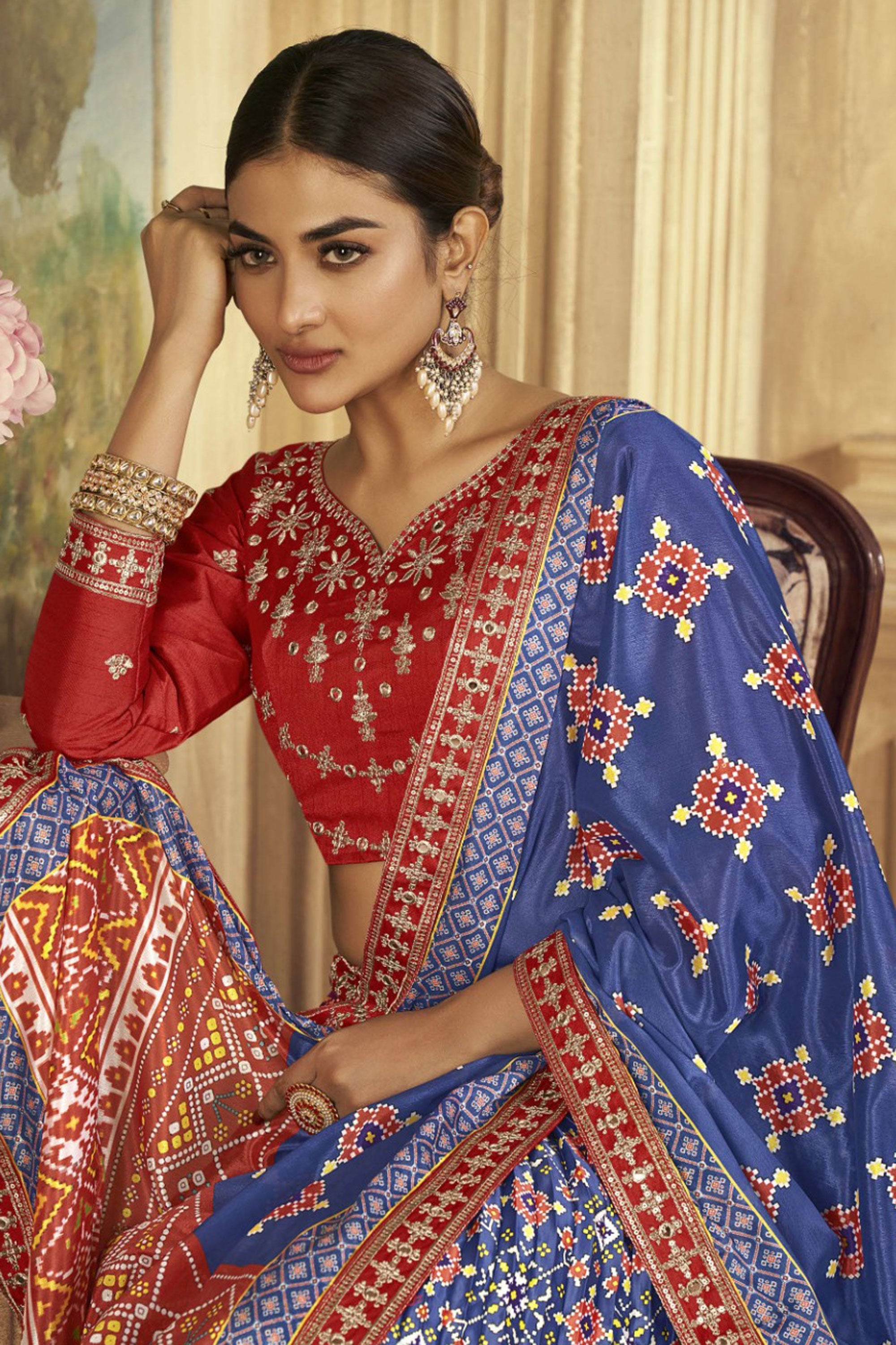 Blue Color Charismatic Patola Printed Gaji Silk Lehenga