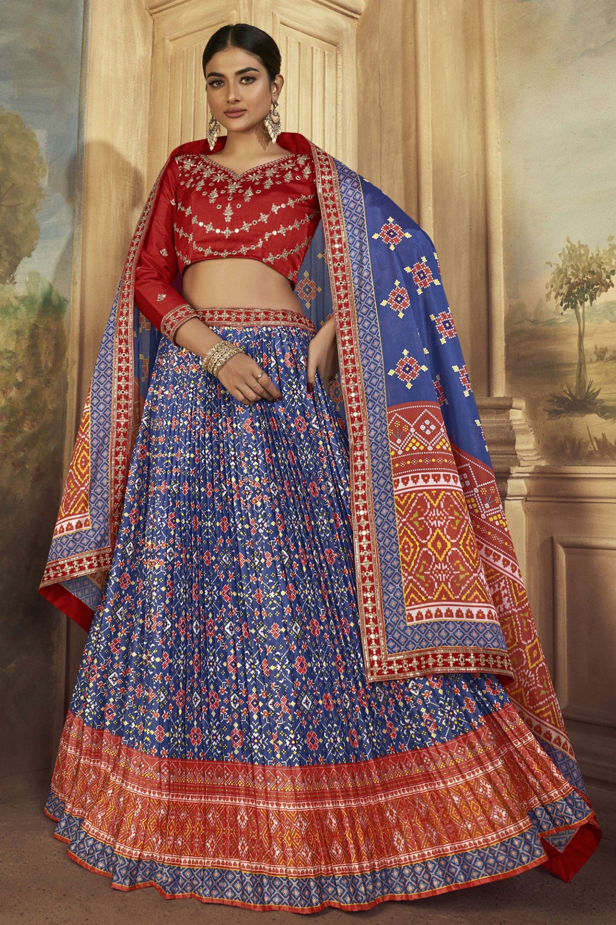 Blue Color Charismatic Patola Printed Gaji Silk Lehenga