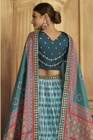 Ingenious Patola Printed Light Cyan Color Gaji Silk Lehenga