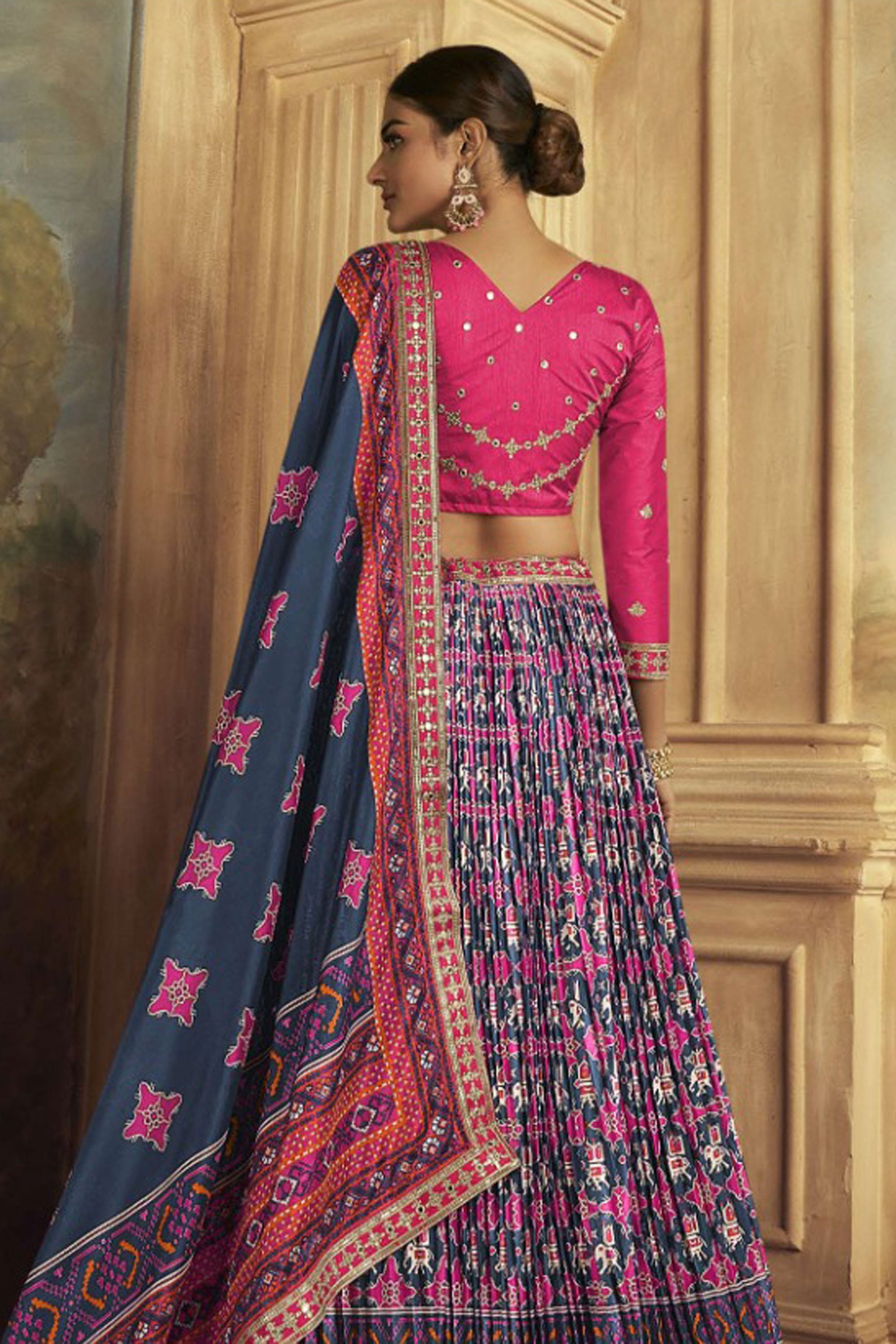 Fashionable Grey Color Patola Printed Gaji Silk Lehenga