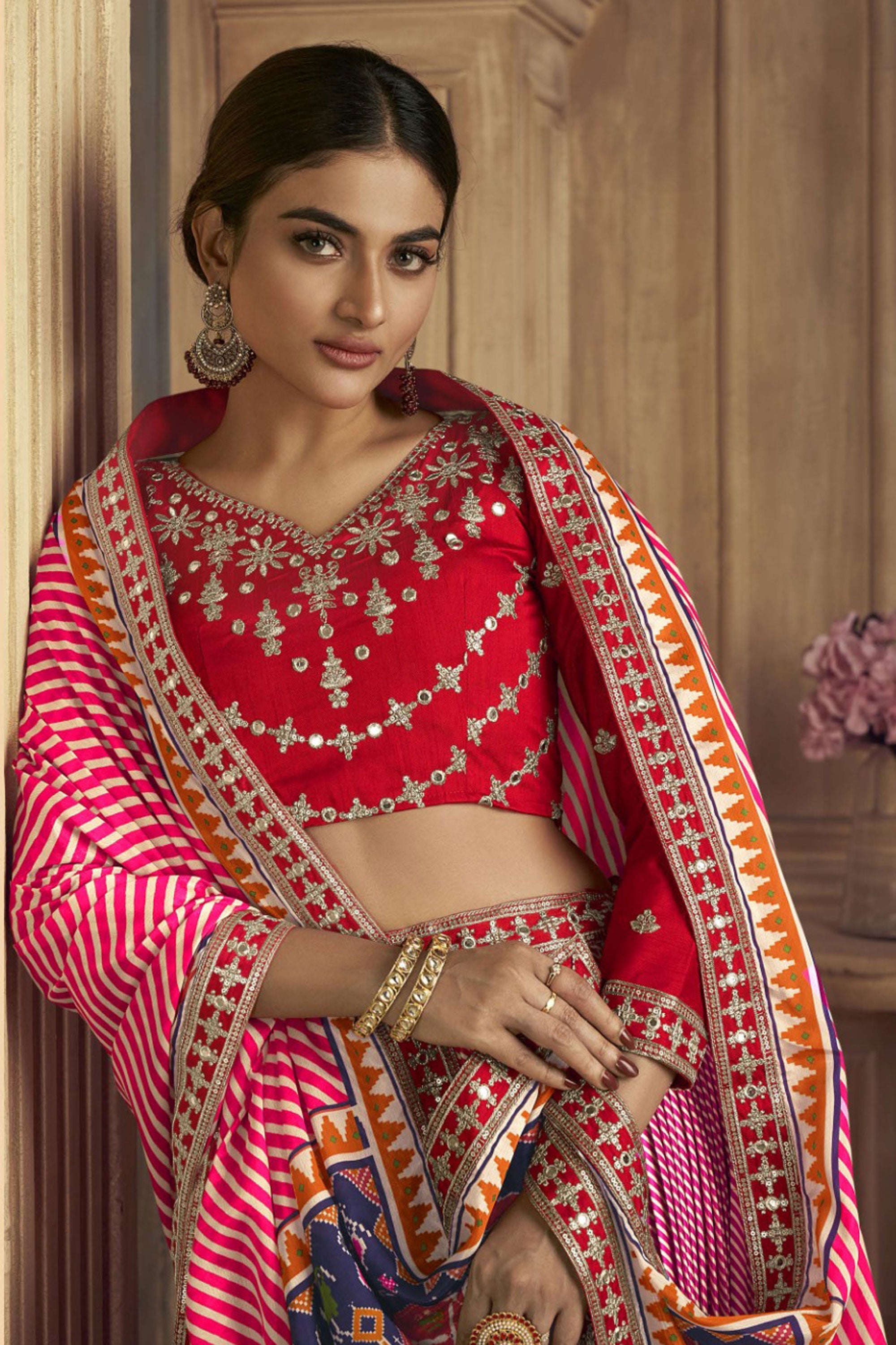 Pink Color Glorious Patola Printed Gaji Silk Lehenga