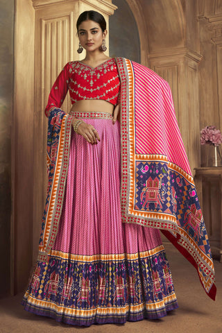 Pink Color Glorious Patola Printed Gaji Silk Lehenga