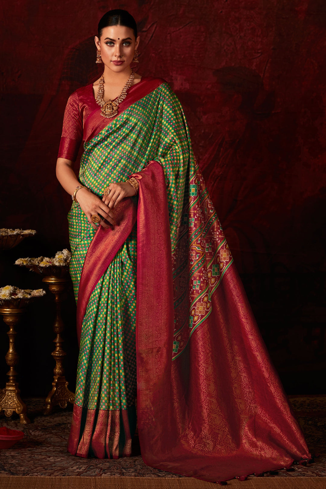 Green Color Glamorous Patola Style Printed Silk Saree | Buy Online India