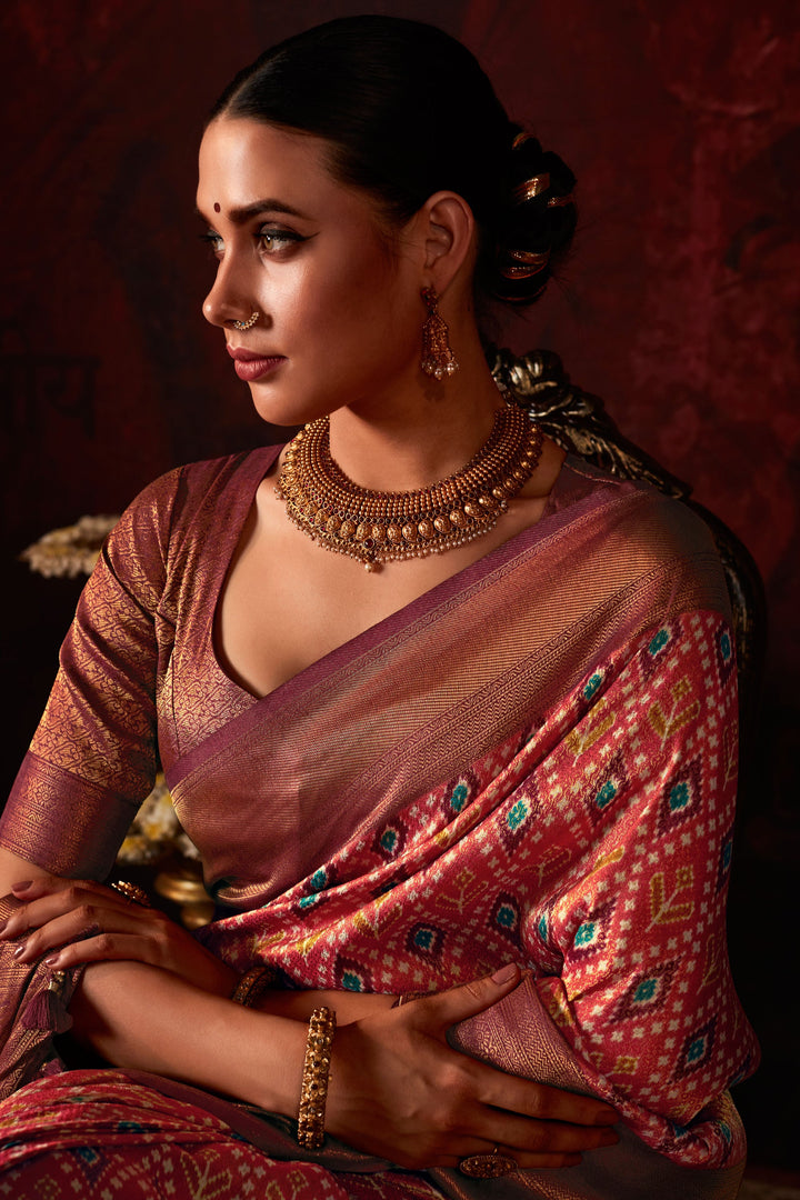 Alluring Rust Color Patola Style Printed Silk Saree | Buy Online India