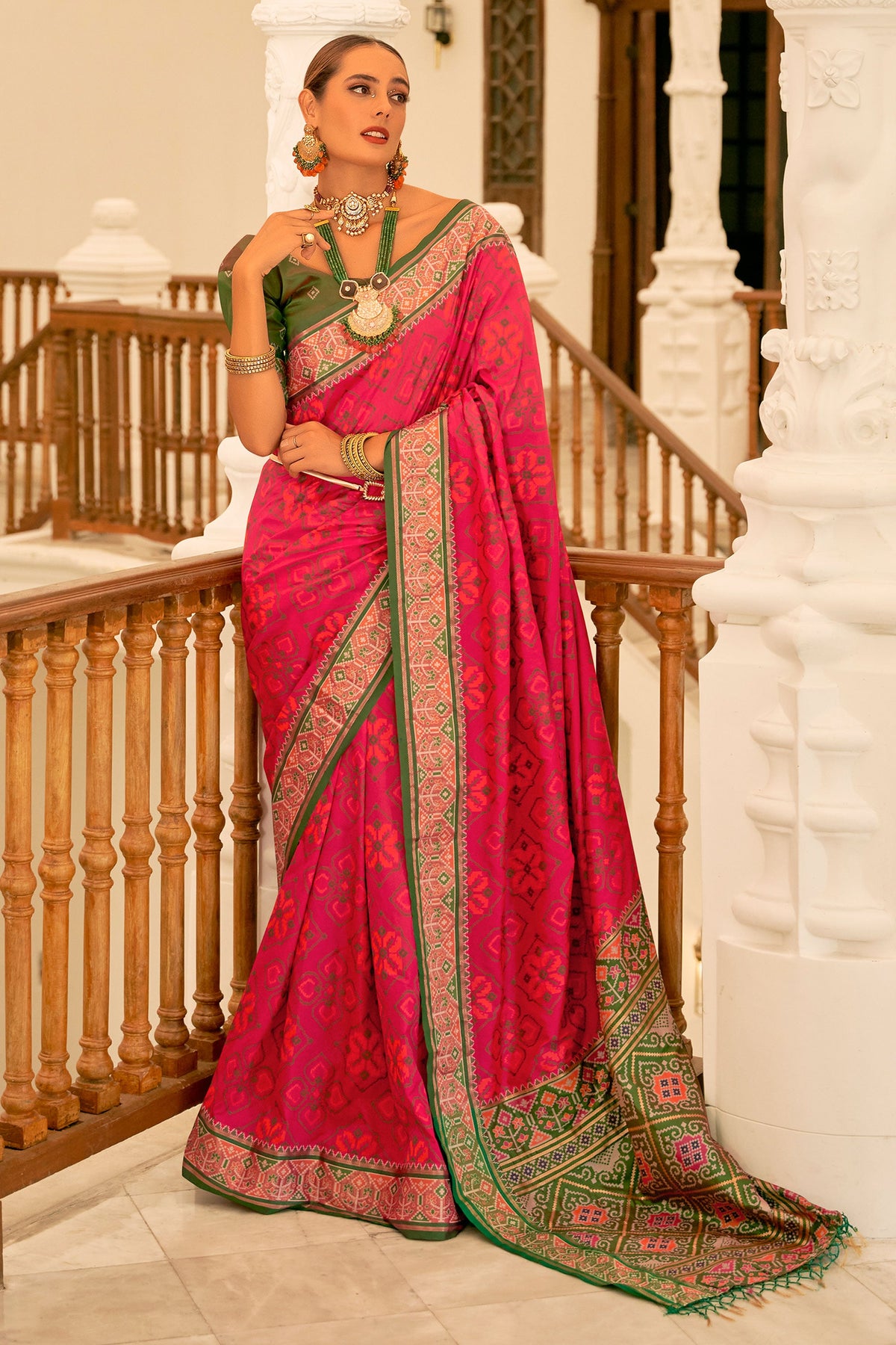 Delicate Pink Color Printed Work Banarsi Silk Patola Saree