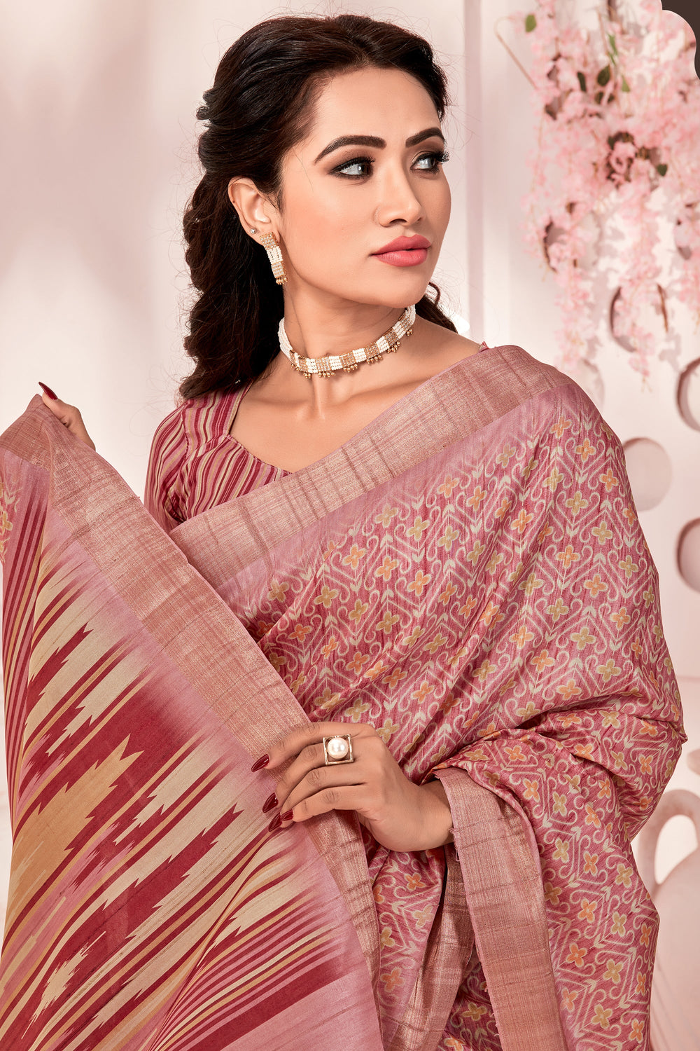 Fancy Fabric Bewitching Handloom Printed Saree In Rust Color | Buy Online India