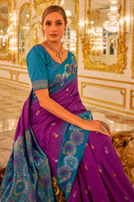 Load image into Gallery viewer, Purple Color Weaving Work Tempting Banarasi Silk Saree
