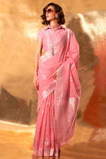 Load image into Gallery viewer, Glorious Peach Color Weaving Work Linen Cotton Saree
