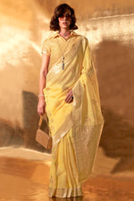 Load image into Gallery viewer, Blazing Yellow Color Weaving Work Linen Cotton Saree
