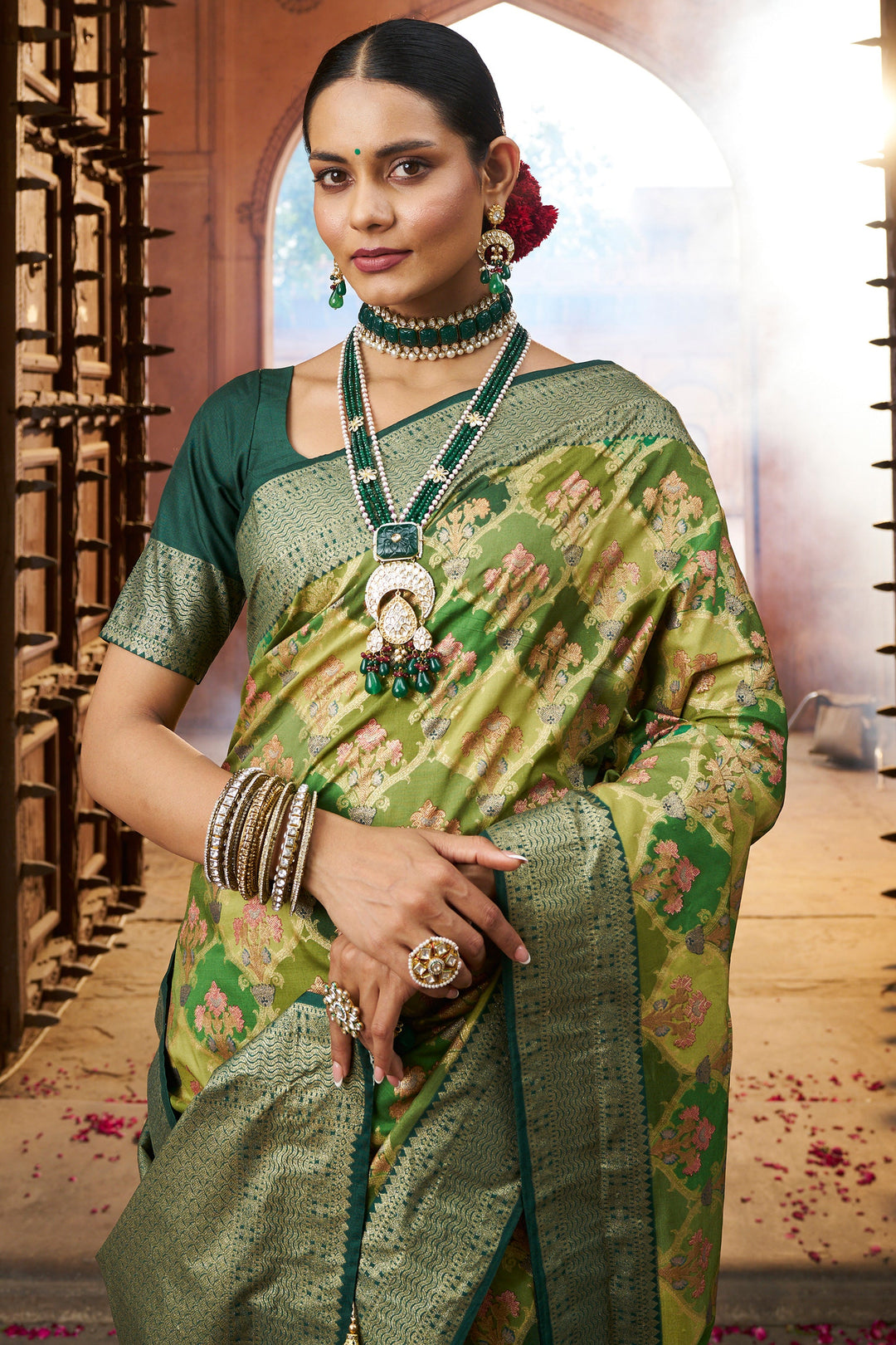 Embellished Green Color Weaving Designs Art Silk Saree | Buy Online India