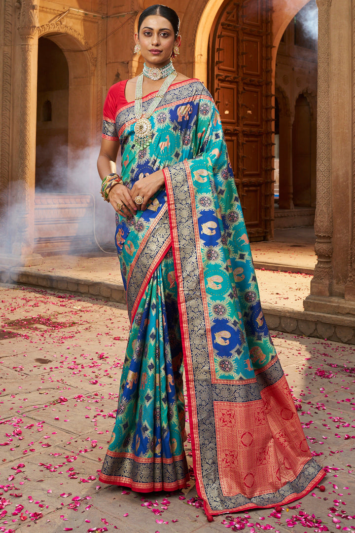 Cyan Color Charismatic Weaving Designs Art Silk Saree | Buy Online India