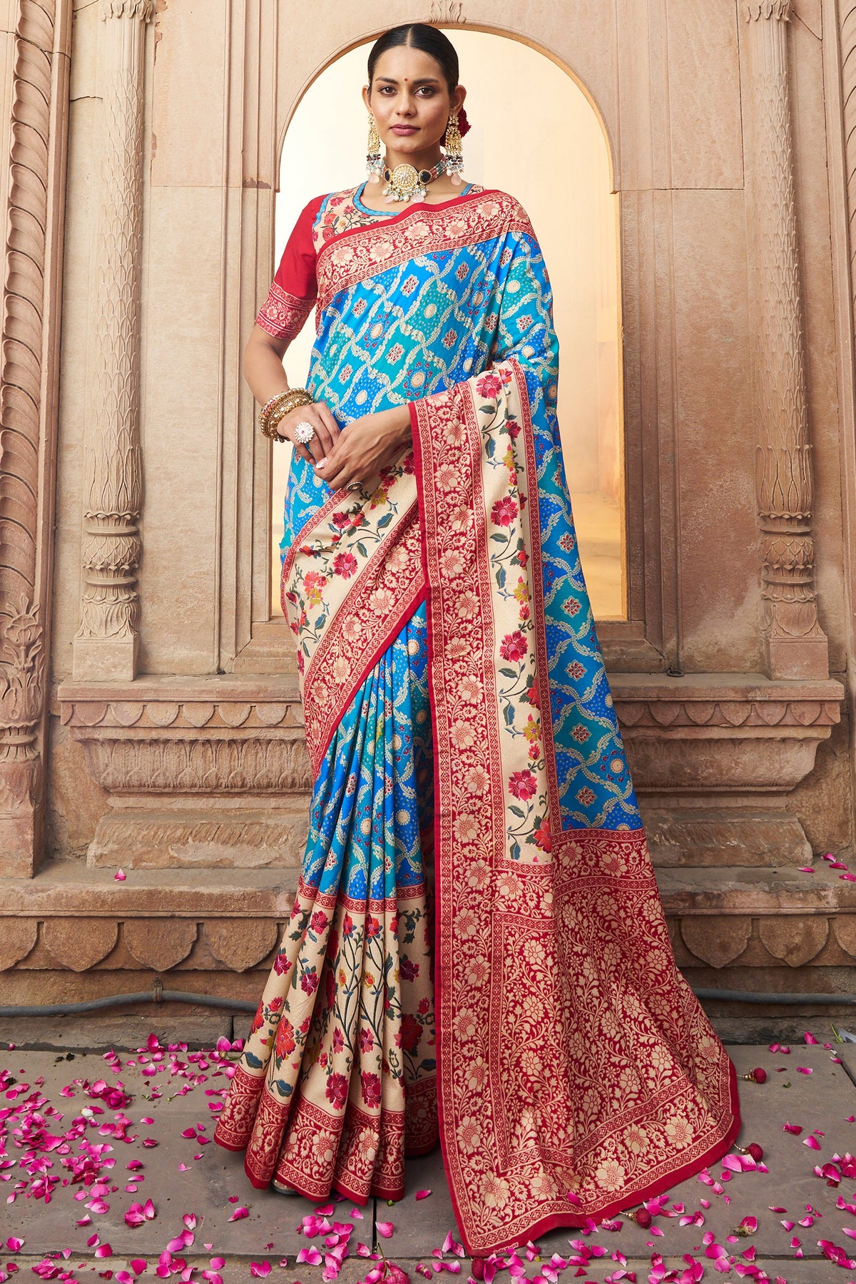 Ingenious Weaving Designs Sky Blue Color Art Silk Saree