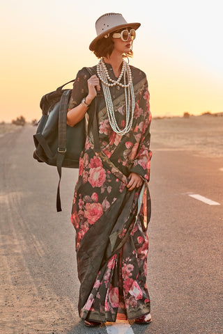 Phenomenal Floral Printed Brown Color Art Silk Saree