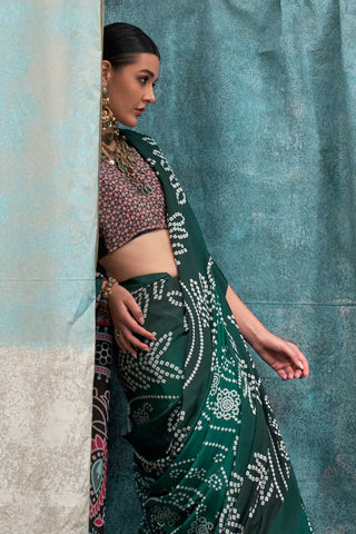 Green Color Glamorous Printed Crepe Fabric Saree