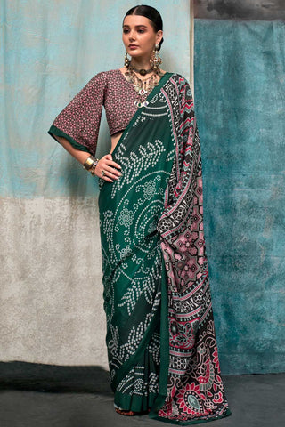 Green Color Glamorous Printed Crepe Fabric Saree