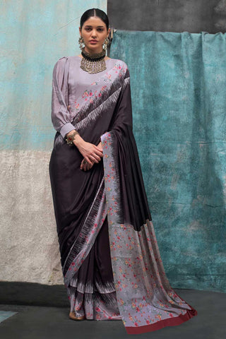 Black Color Graceful Printed Crepe Fabric Saree