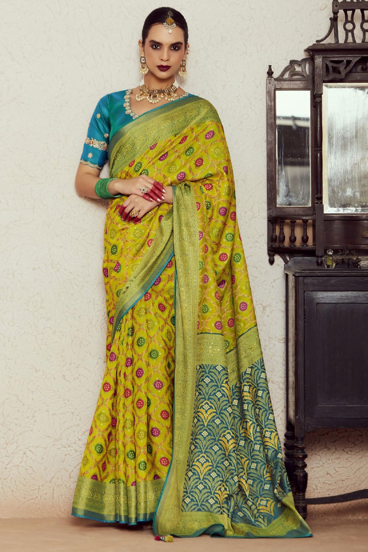 Sea Green Color Weaving Work Pleasant Brasso Fabric Saree