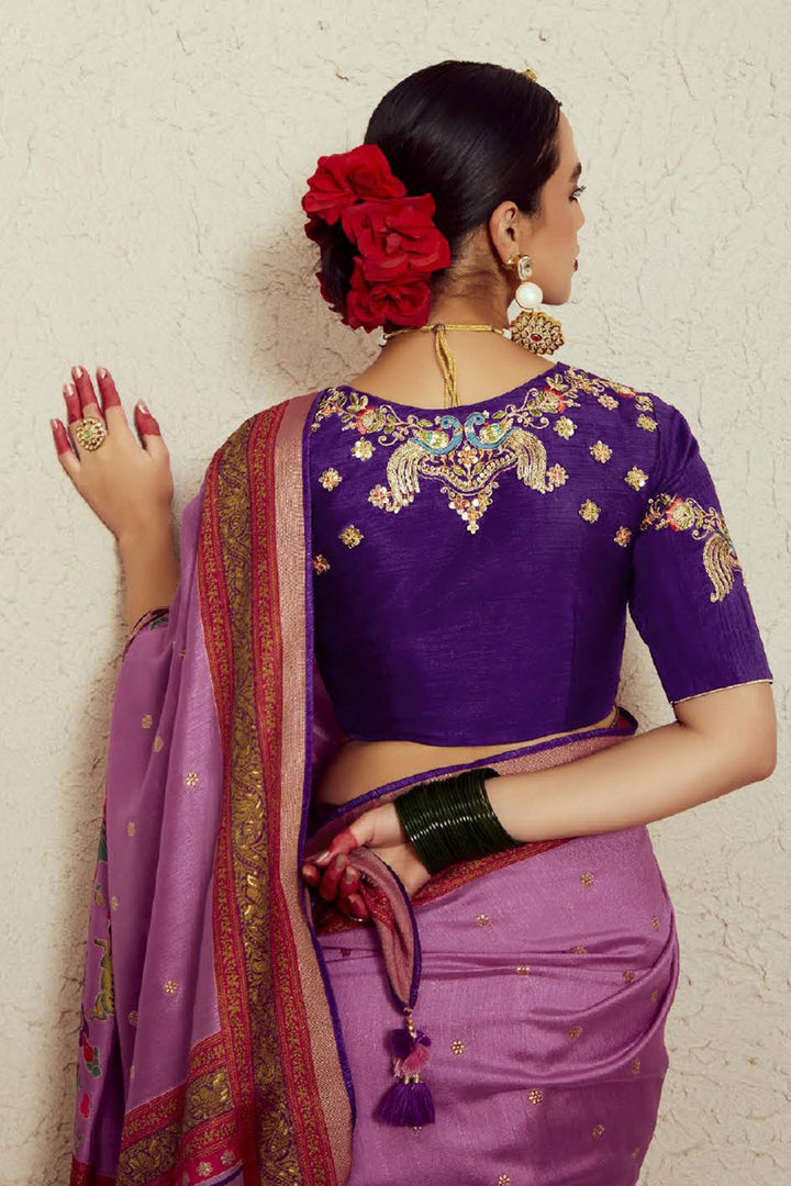 Pink Color Weaving Work Brilliant Brasso Fabric Saree | Buy Online India