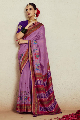 Pink Color Weaving Work Brilliant Brasso Fabric Saree