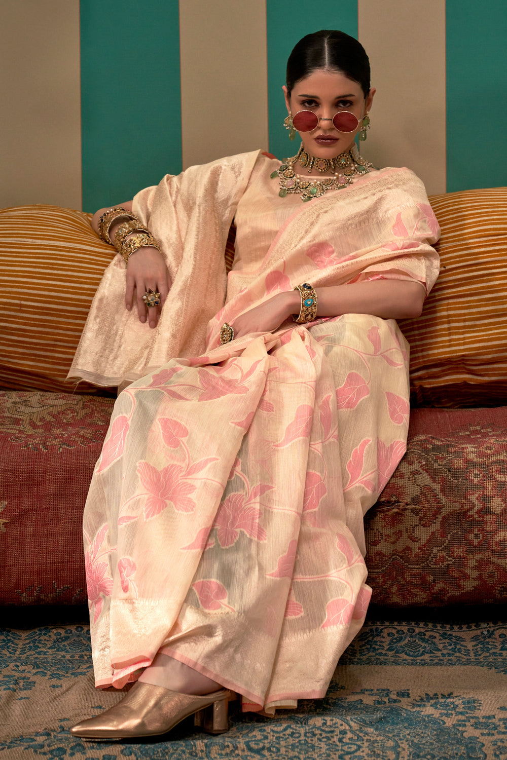Peach Color Fantastic Art Silk Fabric Function Wear Saree With Weaving Work | Buy Online India