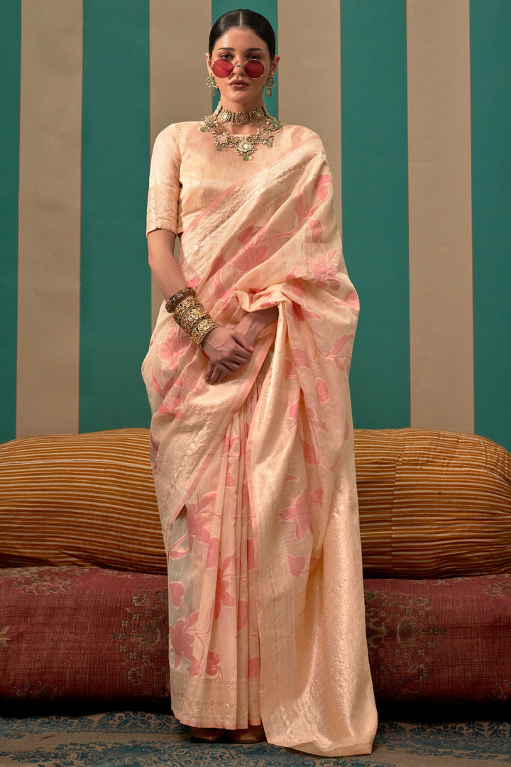 Peach Color Fantastic Art Silk Fabric Function Wear Saree With Weaving Work | Buy Online India