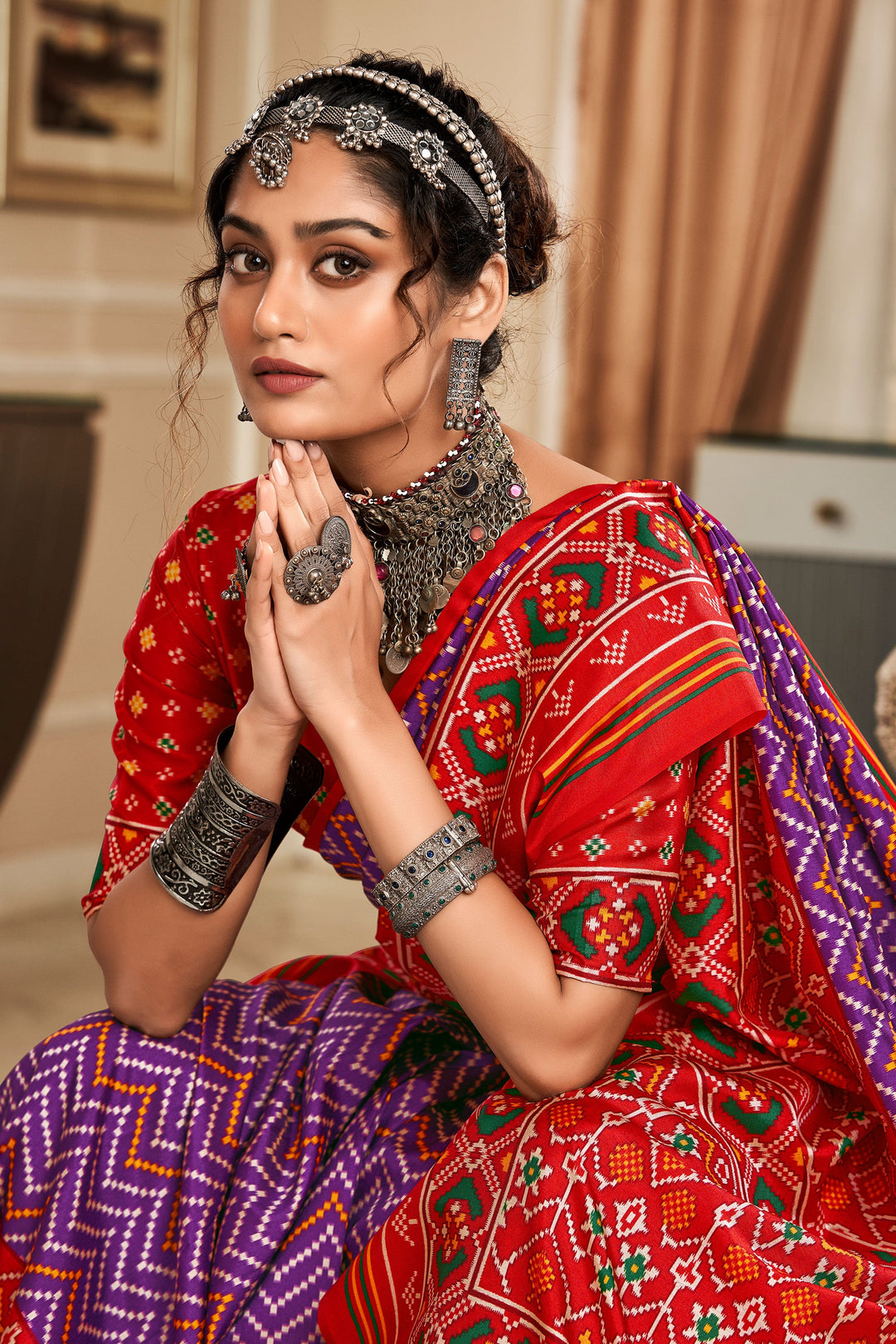Purple Color Brilliant Pure Tusser Patola Printed Saree | Buy Online India