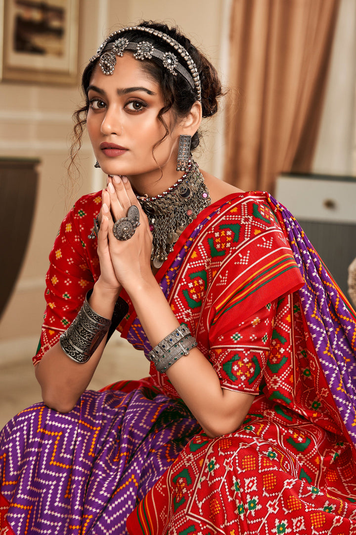 Purple Color Brilliant Pure Tusser Patola Printed Saree | Buy Online India
