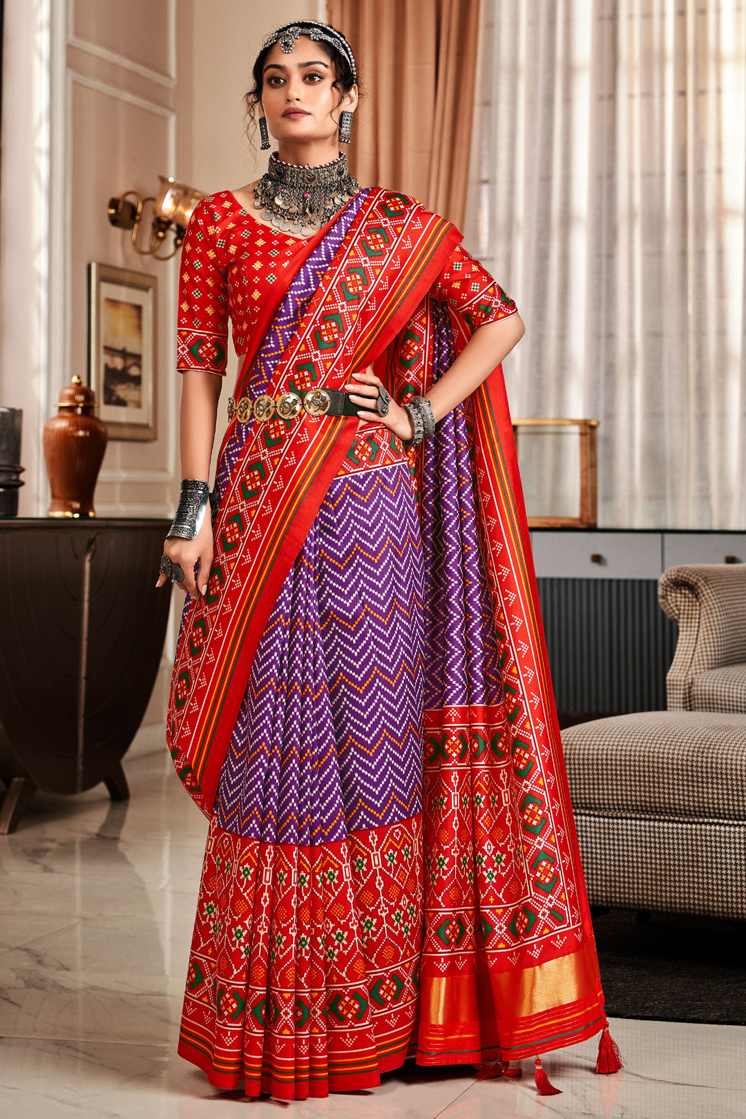 Purple Color Brilliant Pure Tusser Patola Printed Saree | Buy Online India