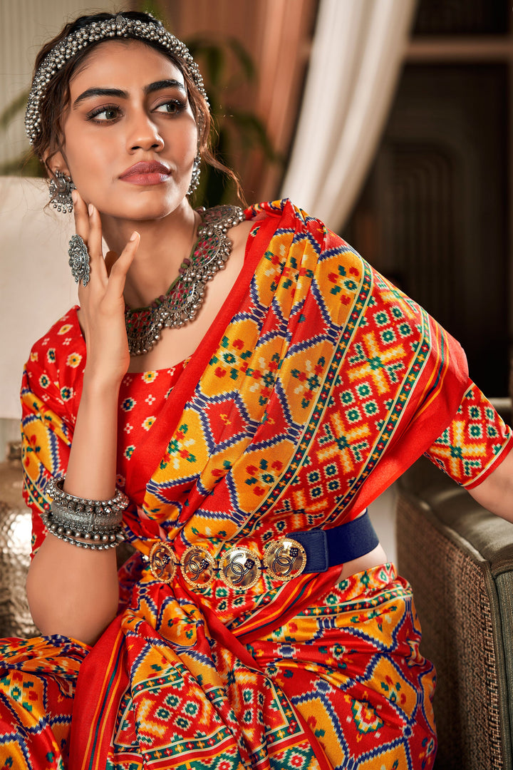 Soothing Pure Tusser Patola Printed Saree In Multi Color