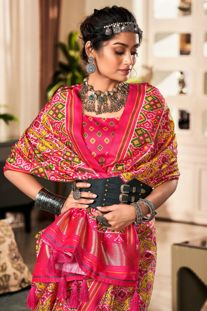 Multi Color Pure Tusser Patola Printed Glorious Saree