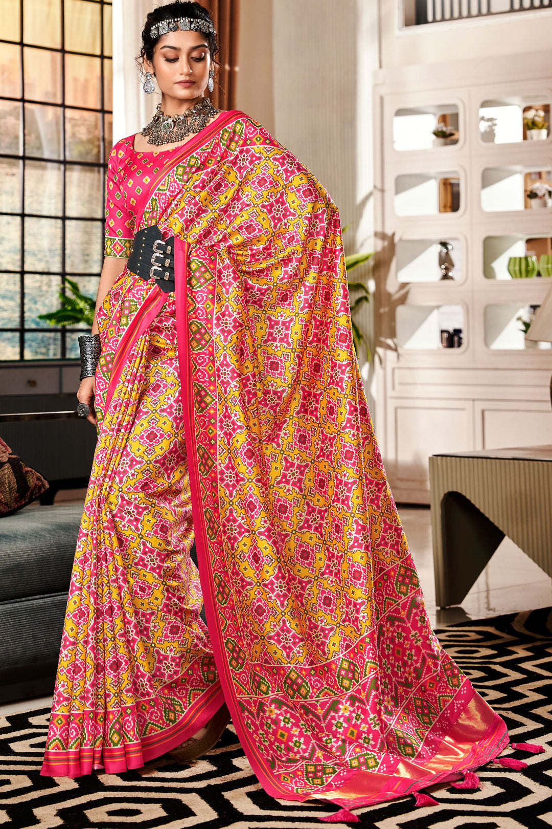 Multi Color Pure Tusser Patola Printed Glorious Saree