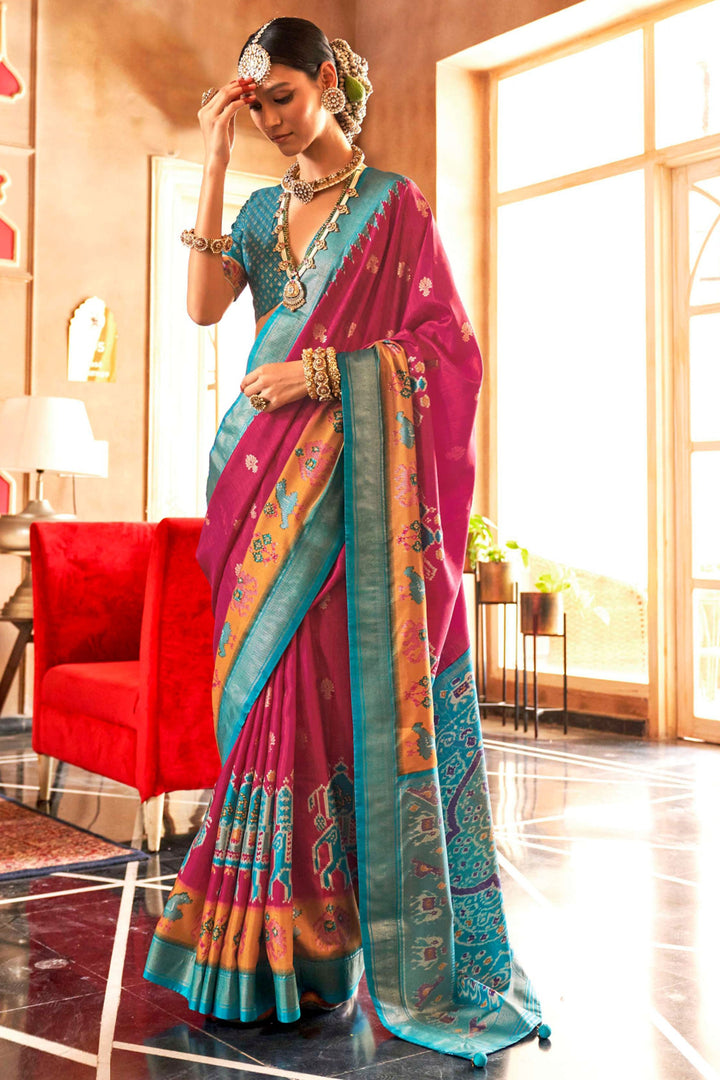 Rani Color Art Silk Fabric Stunning Patola Printed Saree | Buy Online India