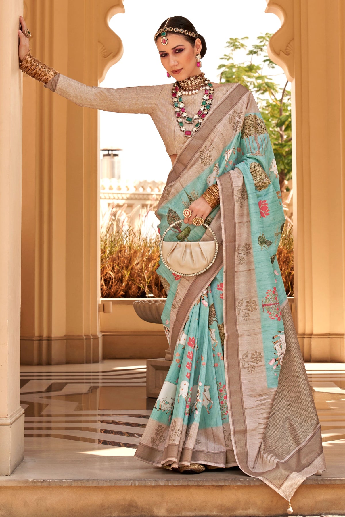 Sea Green Color Art Silk Fabric Princely Digital Printed Saree