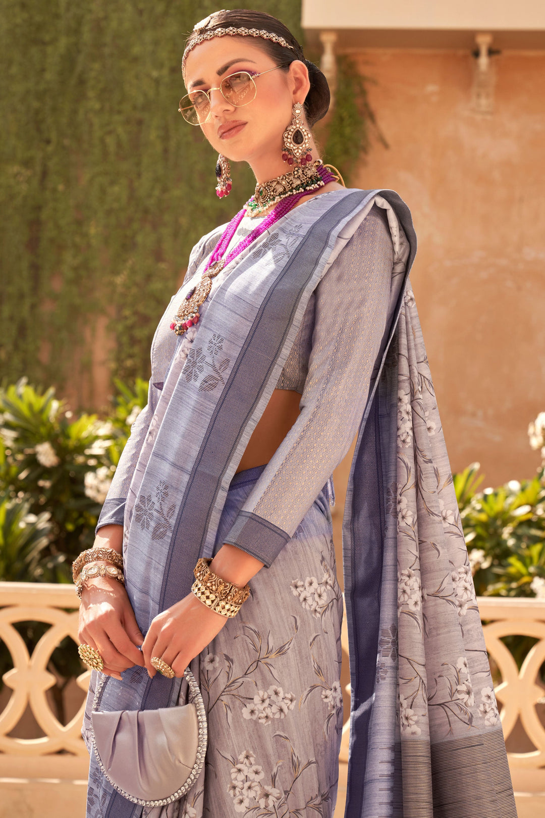 Beige Color Sober Digital Printed Saree In Art Silk Fabric